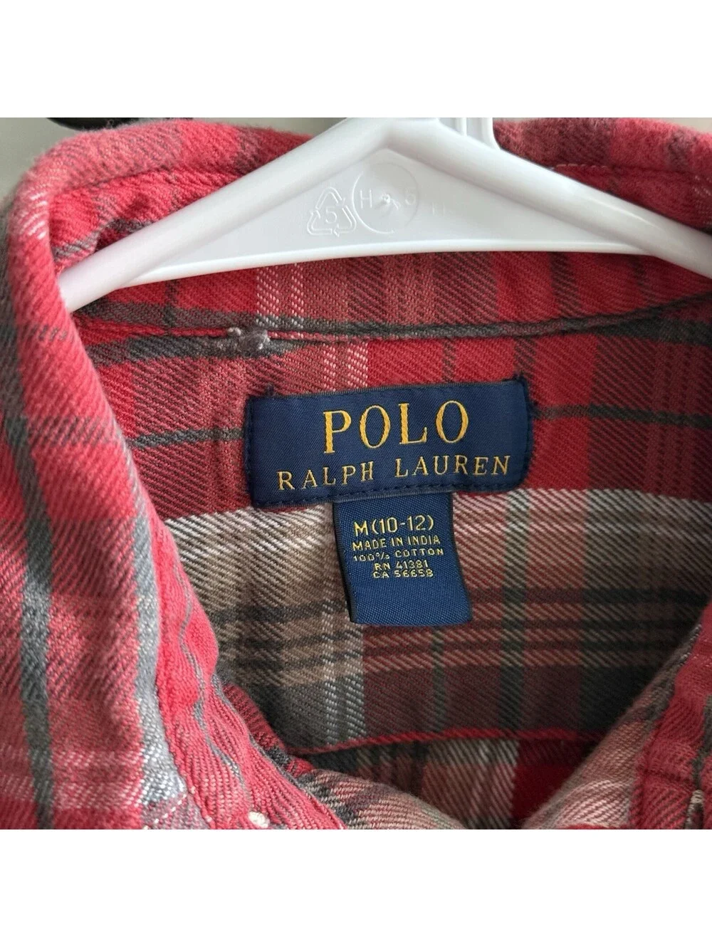 Polo Ralph Lauren Flannel Shirt Youth M 10-12 Red Plaid Cotton Vintage Style
